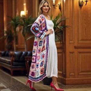 Crochet Cadigan Patchwork Boho Patchwork Cardigan Davi & Dani NWT